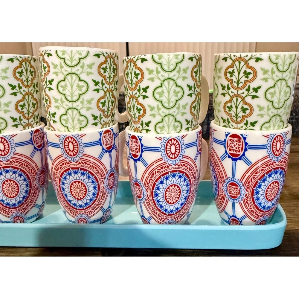 Pier 1 Espresso Cup Set 12pc Multicolor Excellent Mediterranean Boho Floral